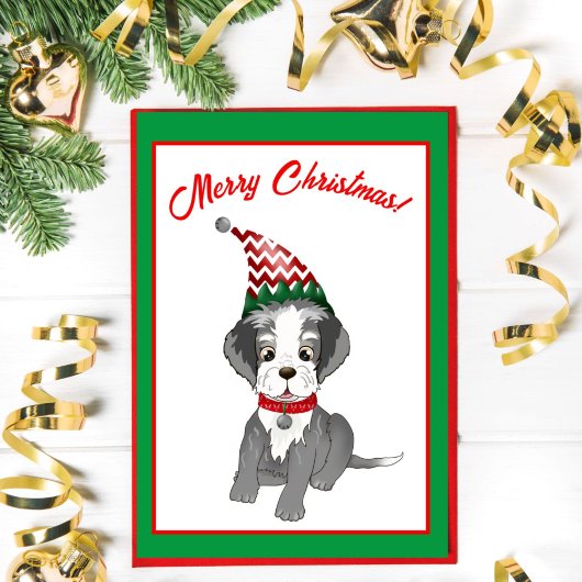 陽気なシュナウザーの子犬 メリークリスマス シーズンカード