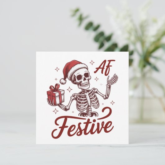 陽気なスケルトンの皮肉なクリスマス sarcastic シーズンカード (スタンド正面)
