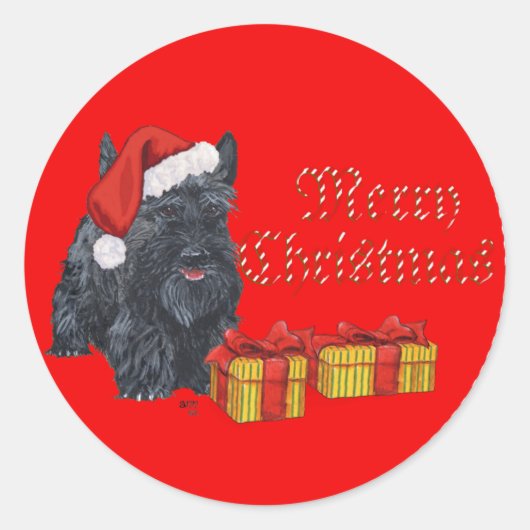 陽気なスコッティ・クリスマス ラウンドシール (正面)