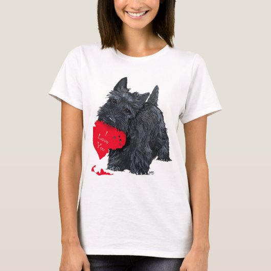 陽気なスコティッシュ・テリア バレンタイン Tシャツ (正面)