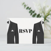 陽気なタキシードの結婚式招待状RSVP 出欠カード (スタンド正面)