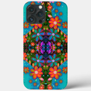 陽気なティール（緑がかった色）フローラルお洒落パタンBoho Cute iPhone 13 Pro Maxケース
