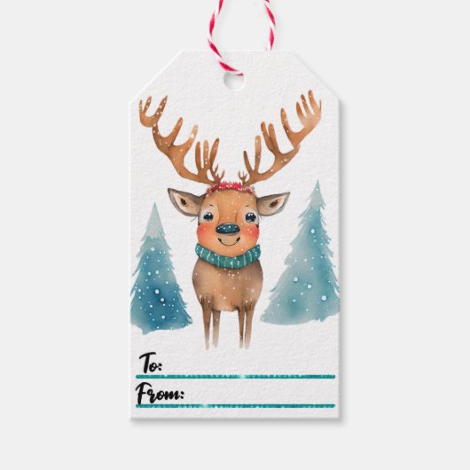 陽気なトナカイのクリスマスギフトタグデザインのアイデア ギフトタグ (正面)