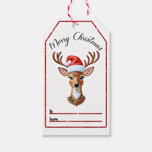 陽気なトナカイのクリスマスラベル! ギフトタグ (正面)