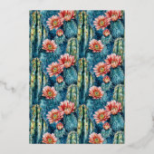 陽気なネイビー ボタニカル サボテンと花 箔招待状 (裏面)