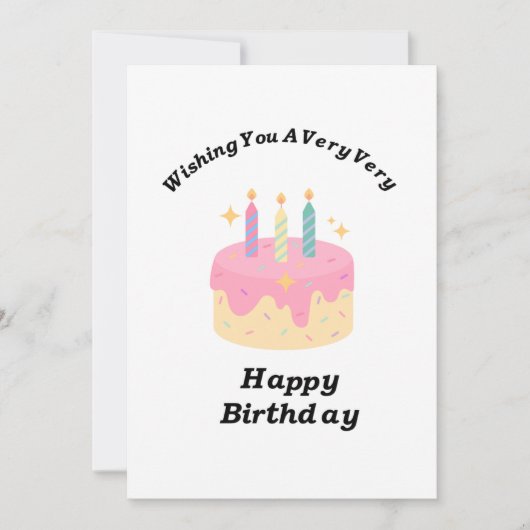 陽気なハッピーバースデーケーキのグリーティングカード 招待状 (正面)