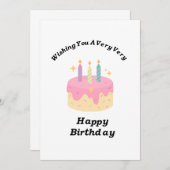 陽気なハッピーバースデーケーキのグリーティングカード 招待状 (正面/裏面)