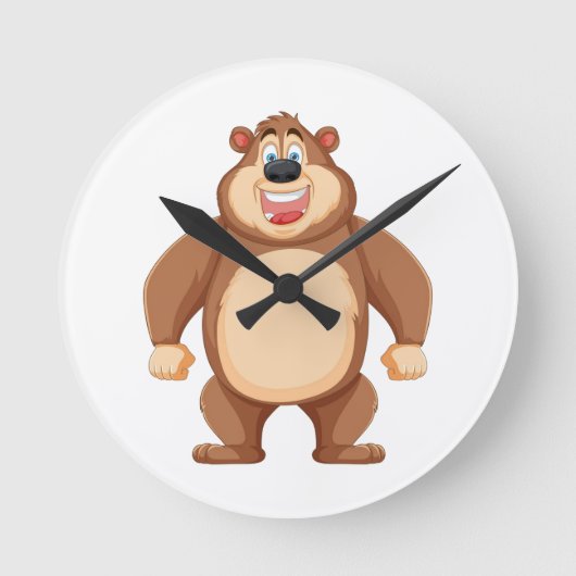 陽気なハッピーマンガクマキャラクター ラウンド壁時計 (正面)