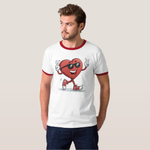 陽気なハート漫画おもしろTシャツ Tシャツ