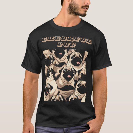 陽気なパグの面白いTシャツ Tシャツ (正面)