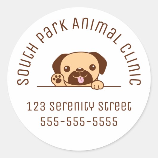 陽気なパグドッグ上の覗きカスタム文字 ラウンドシール (正面)