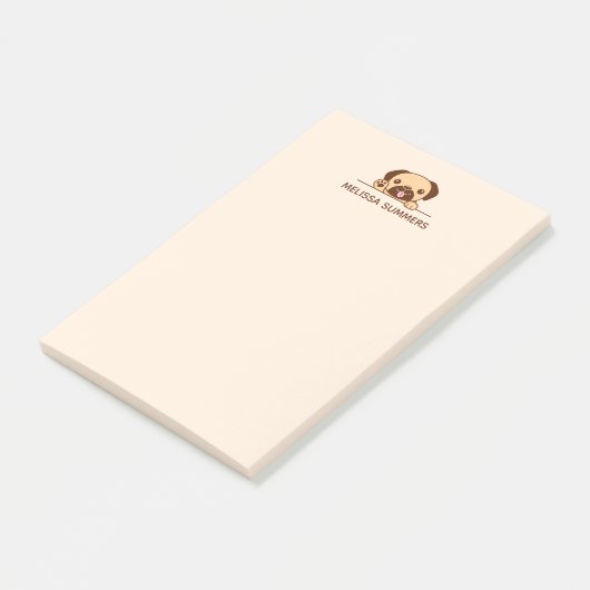 陽気なパグ犬が上を覗く名前をカスタムする ポストイット (アングル)