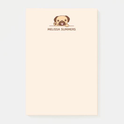 陽気なパグ犬が上を覗く名前をカスタムする ポストイット (正面)