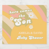 陽気なパステルストライプのグルービーソンベビーシャワー スパークリングワインラベル (シングルラベル)