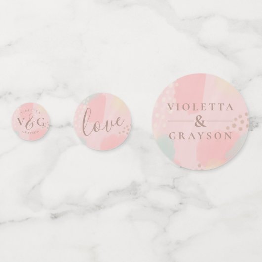 陽気なパステルピンク抽象芸術アー結婚ト コンフェッティ (正面)