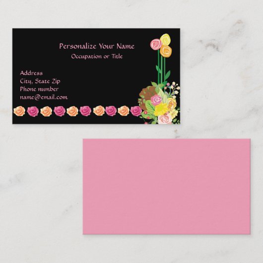 陽気なパーティー花ピンク&イエロー 名刺 (正面/裏面)