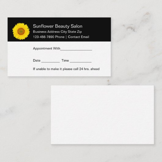 陽気なヒマワリテーマ美しいアポイントメントカード 予約カード (正面/裏面)