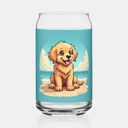 陽気なビーチのゴールデンパピー ガラス缶 (正面)