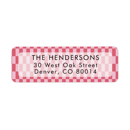 陽気なピンクと赤い背の高い市松模様に住所 シール (正面)