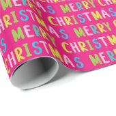 陽気なピンクのメリークリスマス数々のカラー文字アート ラッピングペーパー (ロールコーナー)