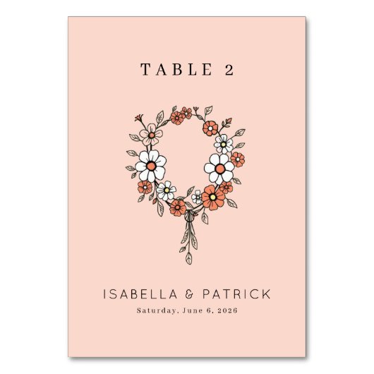 陽気なピンクの花輪 テーブルナンバー (正面)