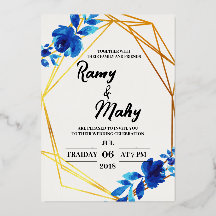 陽気なブルーバラ結婚式招待状