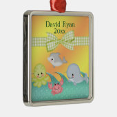 陽気なベビーの海の創造物のベビーシャワー メタルオーナメント (右)