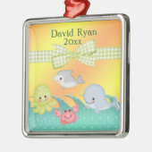 陽気なベビーの海の創造物のベビーシャワー メタルオーナメント (左)