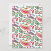 陽気なペイズリー ピンク & ターコイズ フルール・ド・リス スタイルの花 招待状 (裏面)