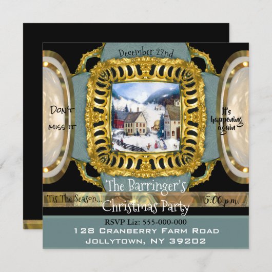 陽気なホリデースノーシーンクリスマスパーティー 招待状 (正面/裏面)