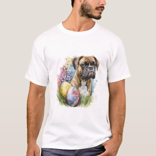 陽気なボクサー犬イースターエッグハッピーイースターボクサー Tシャツ (正面)