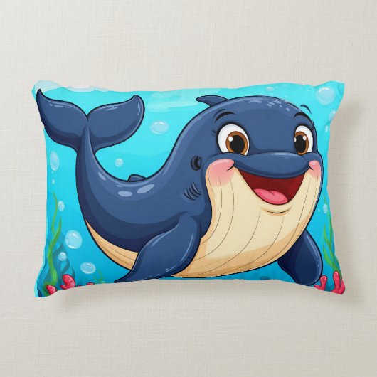 陽気なマンガのクジラが泳ぐ アクセントクッション (正面)