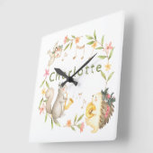 陽気なミュージカルベビーウッドランド動物 スクエア壁時計 (傾斜)