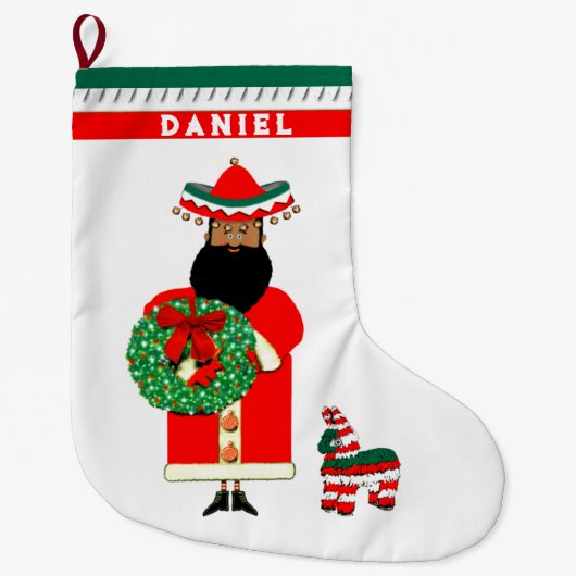 陽気なメキシコのサンタクロース ラージクリスマスストッキング (正面)