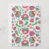 陽気なメキシコの赤とターコイズの民俗芸術の花 招待状 (裏面)