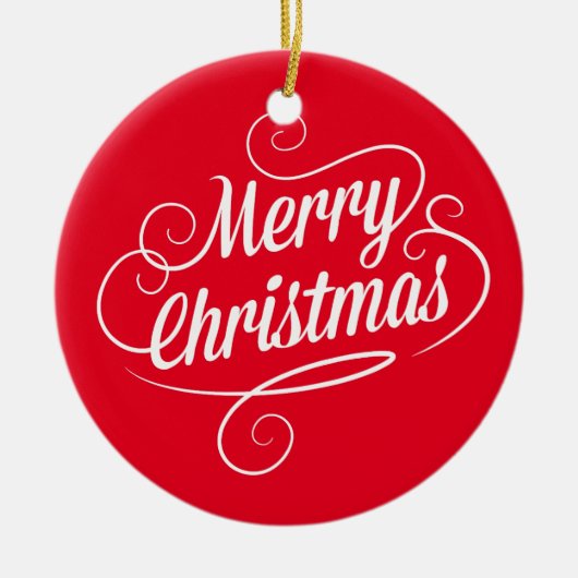 陽気なメリークリスマスの文字を持つ円のオーナメント セラミックオーナメント (正面)