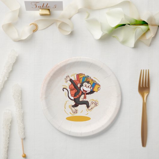 陽気なモンキースクールマンガバックパック&ブックおもしろい ペーパープレート (ウェディング)
