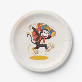 陽気なモンキースクールマンガバックパック&ブックおもしろい ペーパープレート