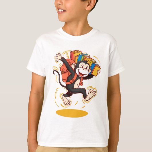 陽気なモンキースクールマンガバックパック&ブックおもしろい Tシャツ (正面)