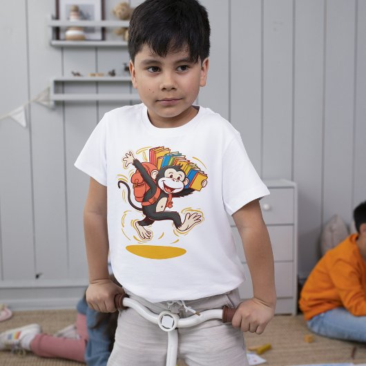 陽気なモンキースクールマンガバックパック&ブックおもしろい Tシャツ