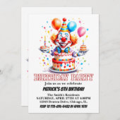 陽気なリトルピエロ水彩バースデーパーティー 招待状 (正面/裏面)