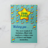 陽気なレインボースター誕生日カードモノグラム カード (内部)