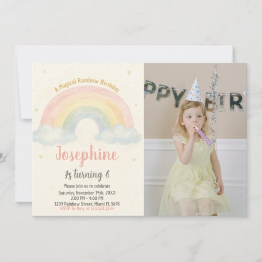 陽気なレインボー誕生日招待状 招待状 (正面)