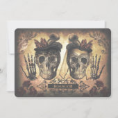 陽気なレズビアンの女性のカップルのスカルのゴシック様式結婚式 招待状 (正面)