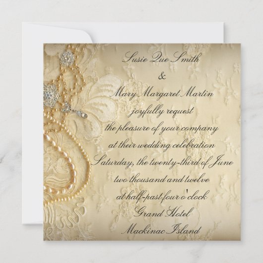 陽気なレズビアン2の花嫁のヴィンテージの結婚式招待状 招待状 (裏面)