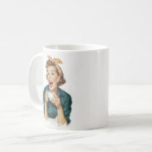 陽気なレトロスタイルの女性がコーヒーを楽しむ コーヒーマグカップ (正面左)