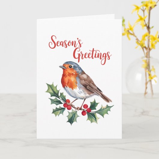 陽気なロビンからの季節の挨拶 カード (黄色い花)