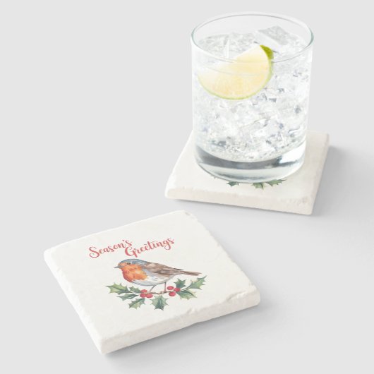陽気なロビンからの季節の挨拶 ストーンコースター (横)