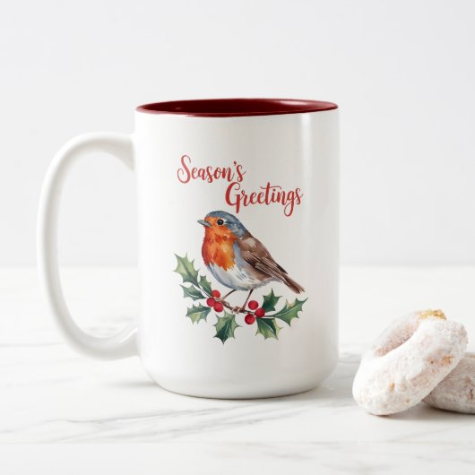 陽気なロビンからの季節の挨拶 ツートーンマグカップ (ドーナツ)