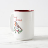 陽気なロビンからの季節の挨拶 ツートーンマグカップ (正面左)